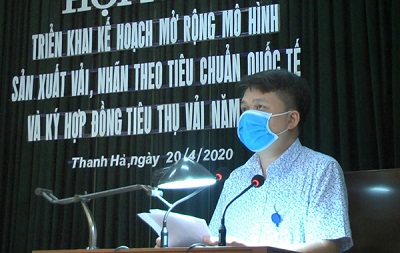 Ông Trịnh Văn Thiện, Chủ tịch UBND huyện Thanh Hà, Hải Dương phát biểu tại hội nghị. Ảnh: Cổng thông tin điện tử huyện Thanh Hà