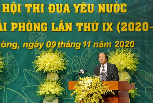 Ông Lê Văn Thành, Bí thư Thành ủy Hải Phòng phát biểu tại Đại hội