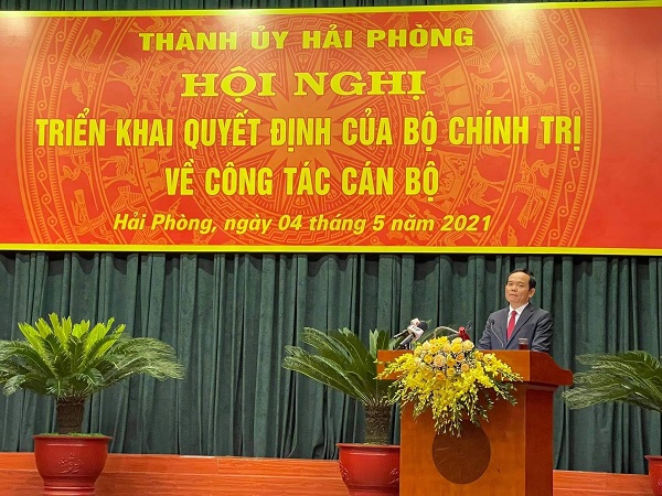 Ông Trần Lưu Quang, Bí thư Thành ủy Hải Phòng phát biểu nhận nhiệm vụ