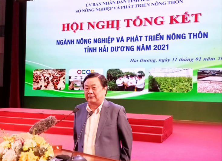 Bộ trưởng Bộ Nông nghiệp và Phát triển nông thôn Lê Minh Hoan đánh giá cao Hải Dương có những cách làm sáng tạo trong phát triển nông nghiệp. Ảnh: Thanh Sơn