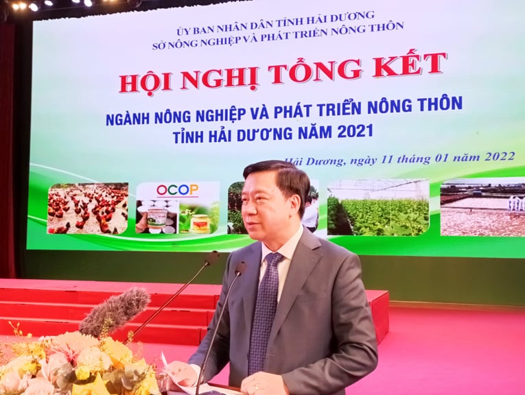 Ông Phạm Xuân Thăng, Bí thư Tỉnh ủy Hải Dương phát biểu tại Hội nghị. Ảnh: Thanh Sơn