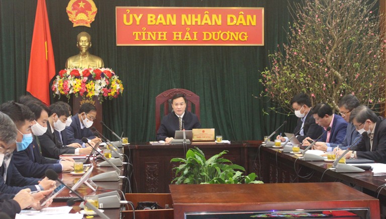 Ông Triệu Thế Hùng, Chủ tịch UBND tỉnh Hải Dương yêu cầu BCĐ phòng chống dịch bệnh COVID-19 các cấp tăng cường chỉ đạo phòng chống dịch ở mức độ cao nhất. Ảnh: Cổng thông tin điện tử Hải Dương