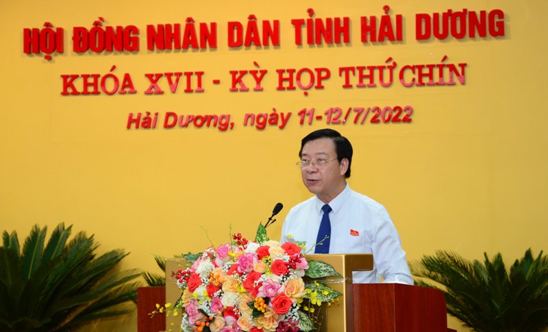 Ông Phạm Xuân Thăng, Bí thư Tỉnh ủy, Chủ tịch HĐND tỉnh Hải Dương phát biểu khai mạc kỳ họp. Ảnh: Thành Chung