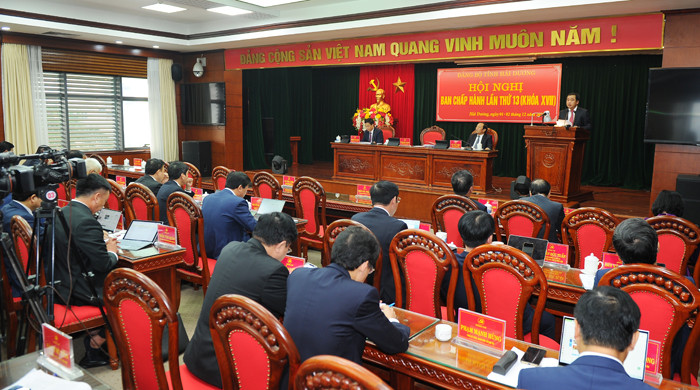 Quang cảnh Hội nghị lần thứ 13 Ban Chấp hành Đảng bộ tỉnh Hải Dương khóa XVII. Ảnh: Thành Chung