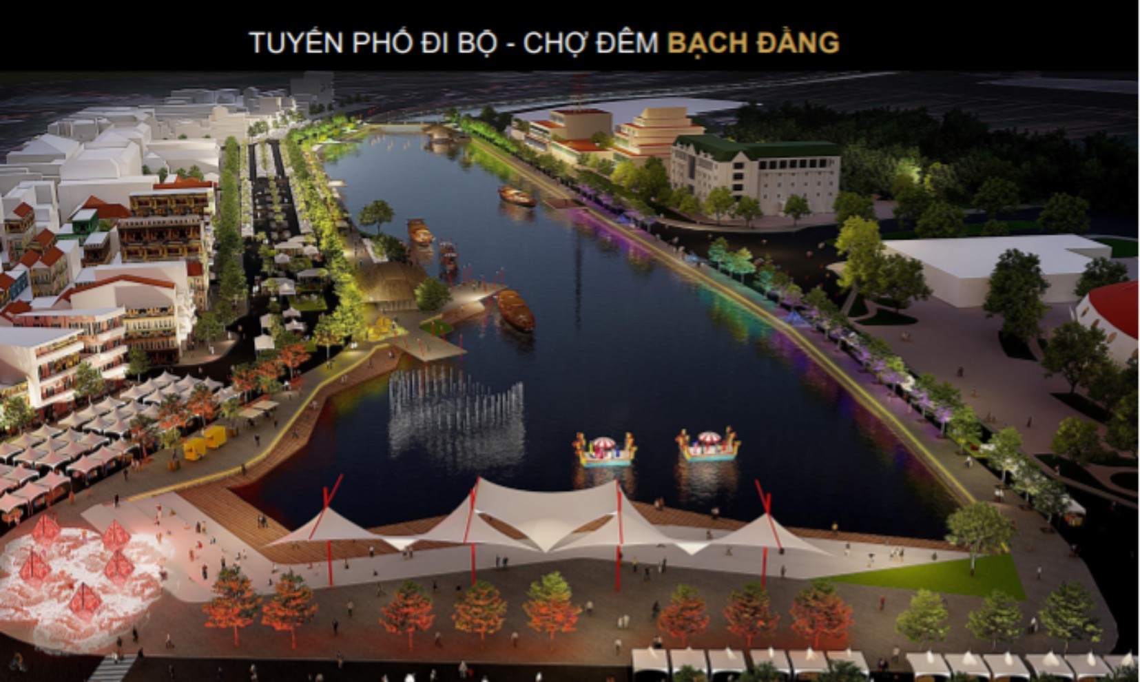 Tuyến phố đi bộ - chợ đêm tại đường Bạch Đằng, thành phố Hải Dương được triển khai theo ý tưởng “Tinh hoa hội tụ, bừng sáng Thành Đông”. Ảnh cắt từ clip giới thiệu của tỉnh Hải Dương