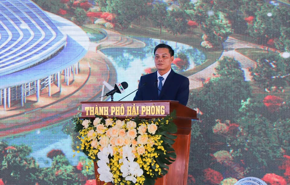 Ông Nguyễn Văn Tùng, Chủ tịch UBND TP.Hải Phòng phát biểu tại lễ khởi công. Ảnh: Thanh Sơn