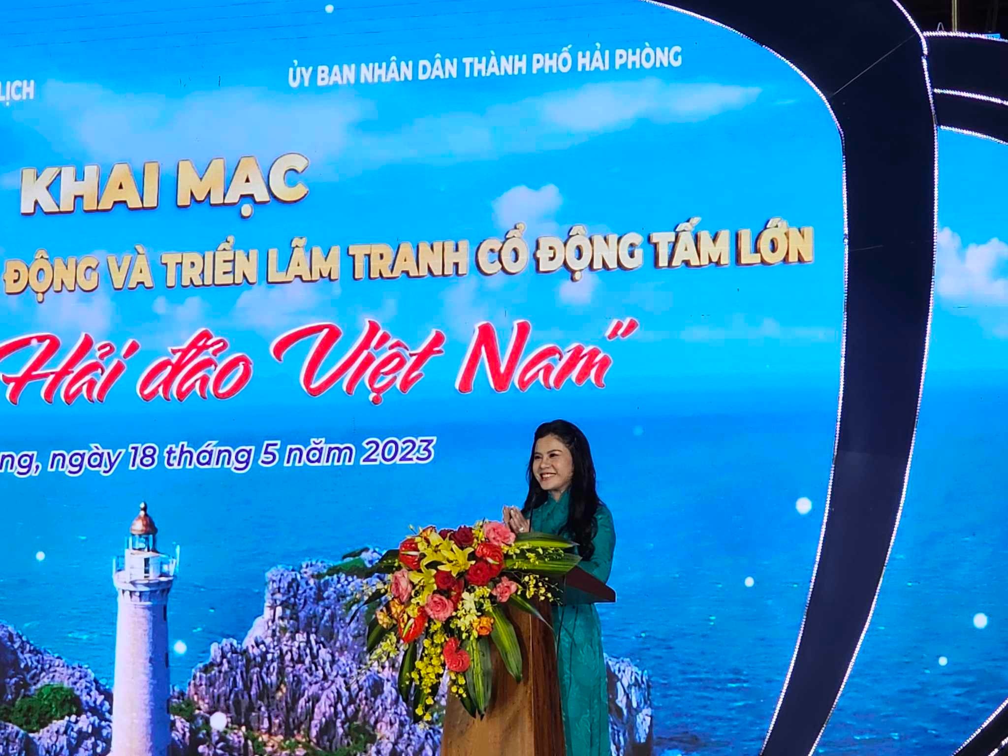 Bà Trần Thị Hoàng Mai, Giám đốc Sở Văn hóa và Thể thao Hải Phòng phát biểu tại lễ khai mạc. Ảnh: Thanh Sơn