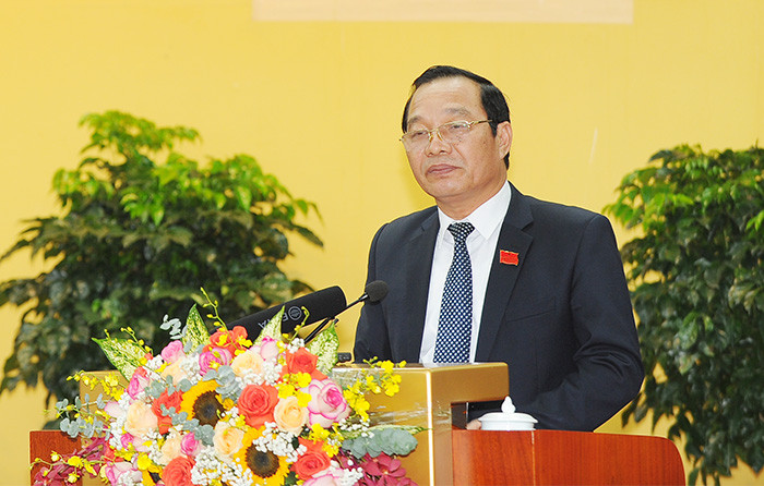 Ông Lê Văn Hiệu, tân Chủ tịch HĐND tỉnh Hải Dương phát biểu nhận nhiệm vụ. Ảnh: Thành Chung