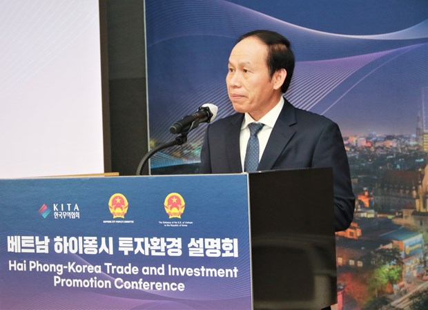 Ông Lê Tiến Châu, Bí thư Thành ủy Hải Phòng phát biểu khai mạc Hội nghị. Ảnh: Khánh Vân/TTXVN