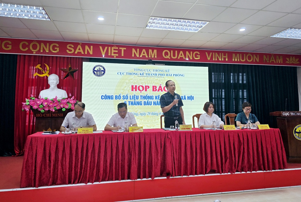 Hải Phòng họp báo công bố số liệu thống kê kinh tế - xã hội 6 tháng đầu năm 2023. Ảnh: Thanh Sơn