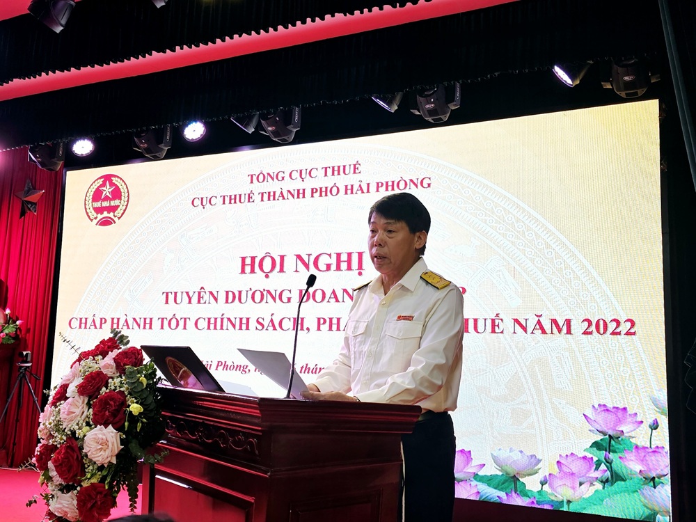 Ông Hà Văn Trường, Cục trưởng Cục Thuế TP. Hải Phòng phát biểu tại Hội nghị. Ảnh: Thanh Sơn