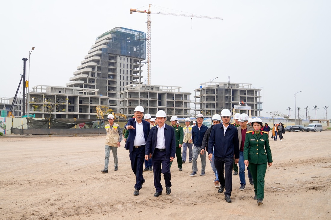 Lãnh đạo TP. Hải Phòng kiểm tra tại công trường Dự án Trung tâm Chính trị - Hành chính Thành phố ngày 16/2/2024