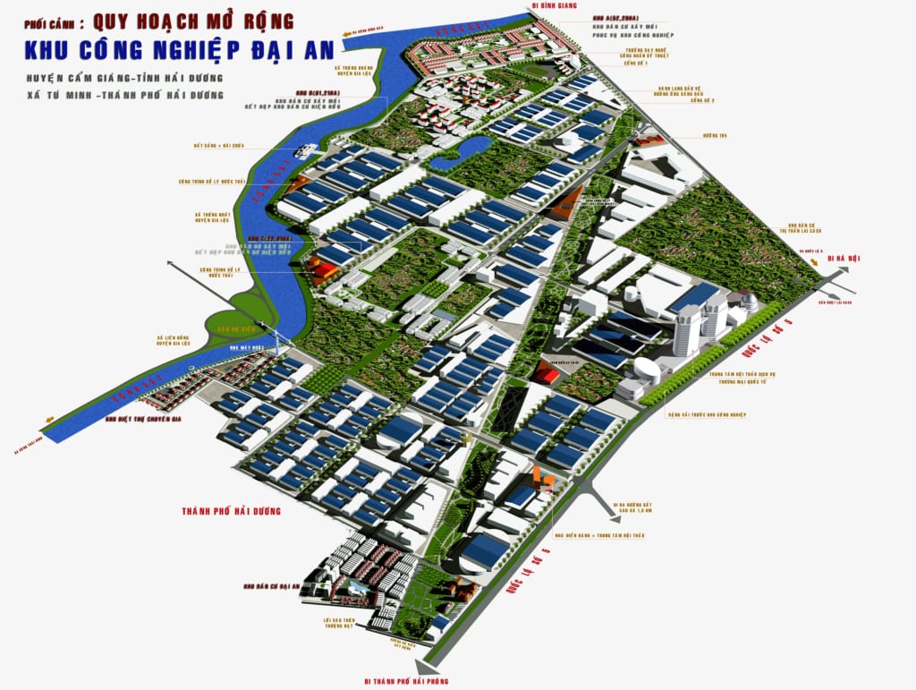 Phối cảnh quy hoạch mở rộng khu công nghiệp Đại An