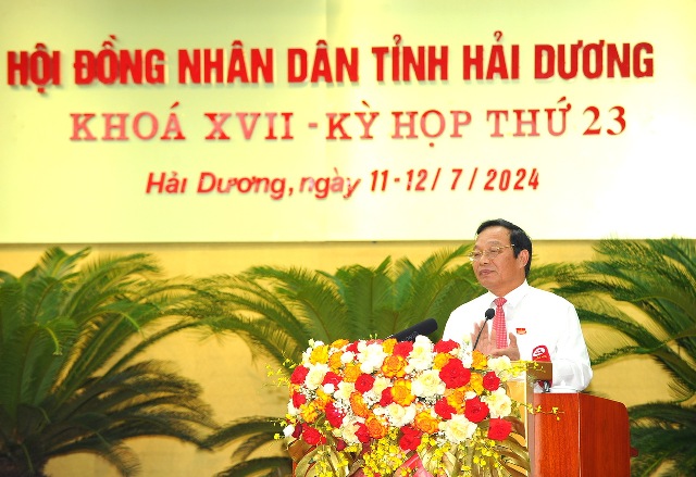Ông Lê Văn Hiệu, Phó Bí thư Thường trực Tỉnh uỷ, Chủ tịch HĐND tỉnh Hải Dương phát biểu bế mạc tại kỳ họp. Ảnh: Báo Hải Dương