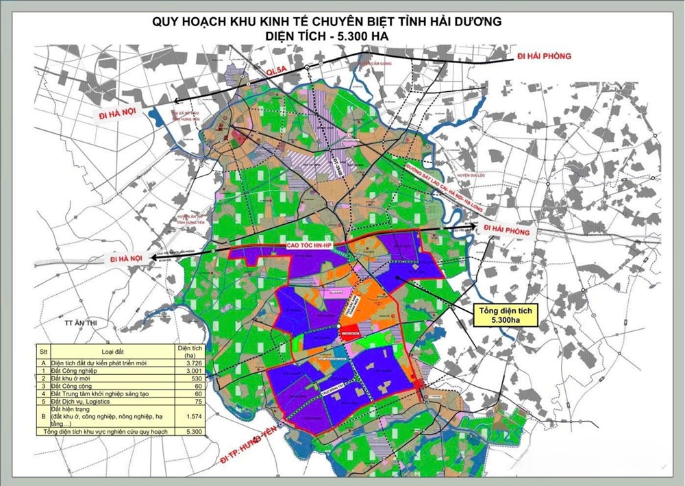 Khu vực quy hoạch Khu kinh tế chuyên biệt tỉnh Hải Dương.