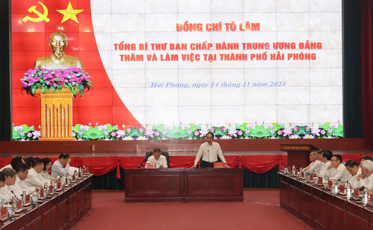 Ông Lê Tién Châu, Bí thư Thành ủy Hải Phòng phát biểu tiếp thu tại buổi làm việc. Ảnh: Thanh Sơn