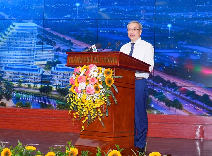 Thứ trưởng Bộ Thông tin và Truyền thông Phan Tâm phát biểu tại lễ ra mắt Dự án Chính quyền số Hải Phòng