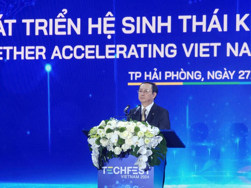 Ông Huỳnh Thành Đạt, Bộ trưởng Bộ Khoa học và Công nghệ phát biểu khai mạc Techfest Việt Nam 2024