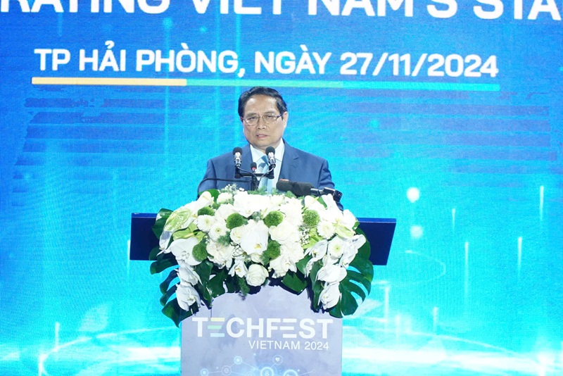Thủ tướng Phạm Minh Chính phát biểu tại Techfest 2024. Ảnh: Thanh Sơn