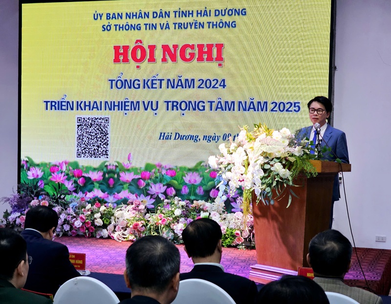 Ông Nguyễn Cao Thắng, Giám đốc Sở Thông tin và Truyền thông Hải Dương phát biểu khai mạc Hội nghị