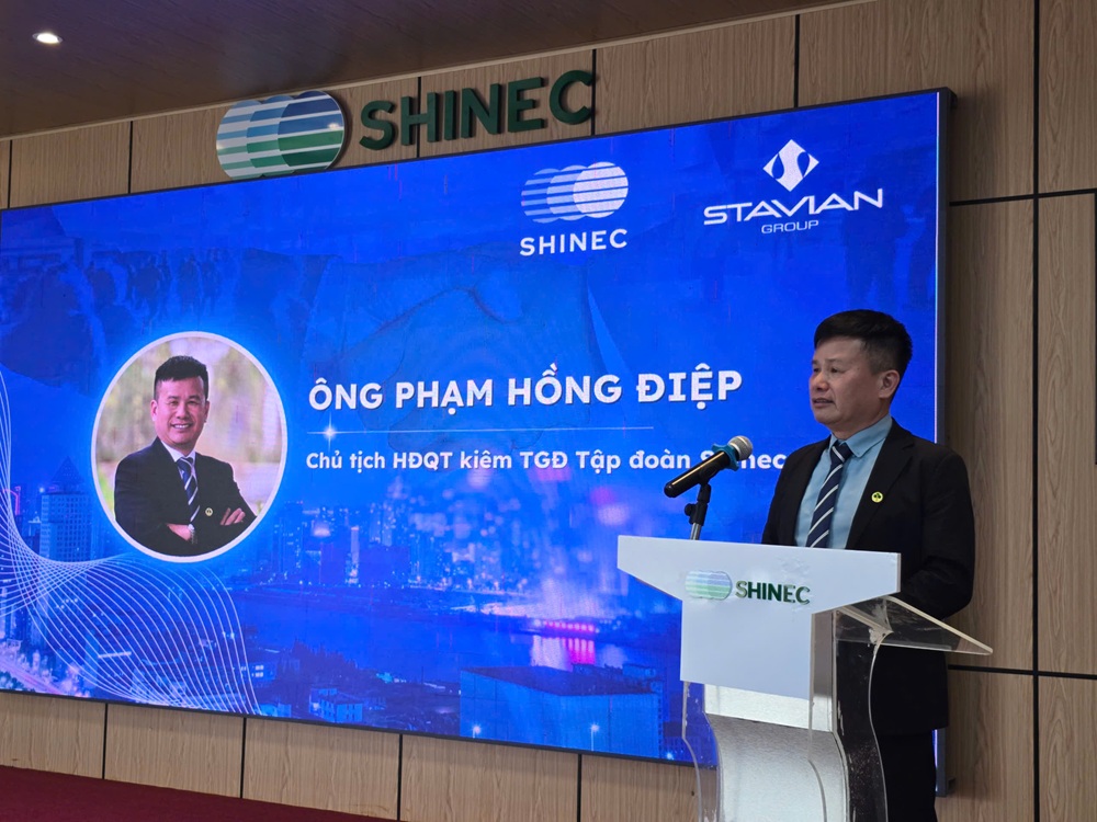 Ông Phạm Hồng Điệp, Chủ tịch HĐQT Công ty cổ phần Shinec phát biểu tại lễ ký kết. Ảnh: Thanh Sơn