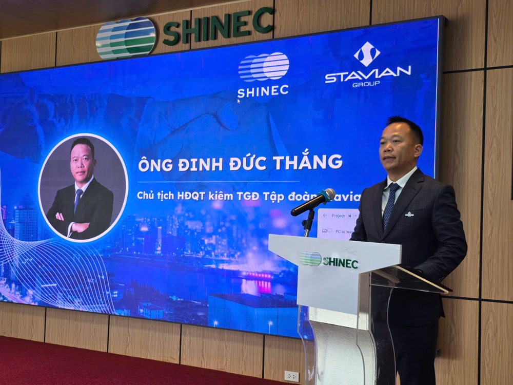 Ông Đinh Đức Thắng, Chủ tịch kiêm Tổng giám đốc Tập đoàn Stavian phát biểu tại lễ ký kết. Ảnh: Thanh Sơn