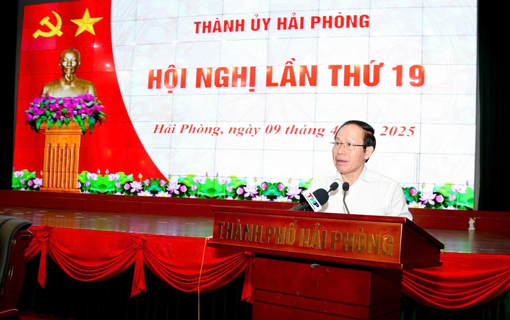 Ông Lê Tiến Châu, Bí thư Thành ủy Hải Phòng phát biểu tại Hội nghị