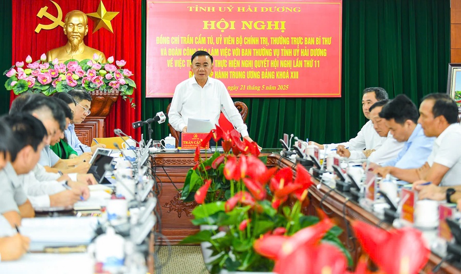 Ông Trần Cẩm Tú, Thường trực Ban Bí thư phát biểu chỉ đạo tại hội nghị làm việc. Ảnh - Thành Chung