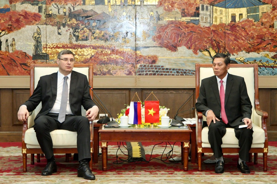 Chủ tịch UBND thành phố Hải Phòng và Thống đốc tỉnh Vladimir tại buổi làm việc