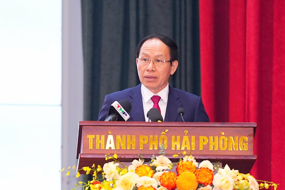 Ông Lê Tiến Châu, Bí thư Thành ủy Hải Phòng phát biểu tại buổi lễ