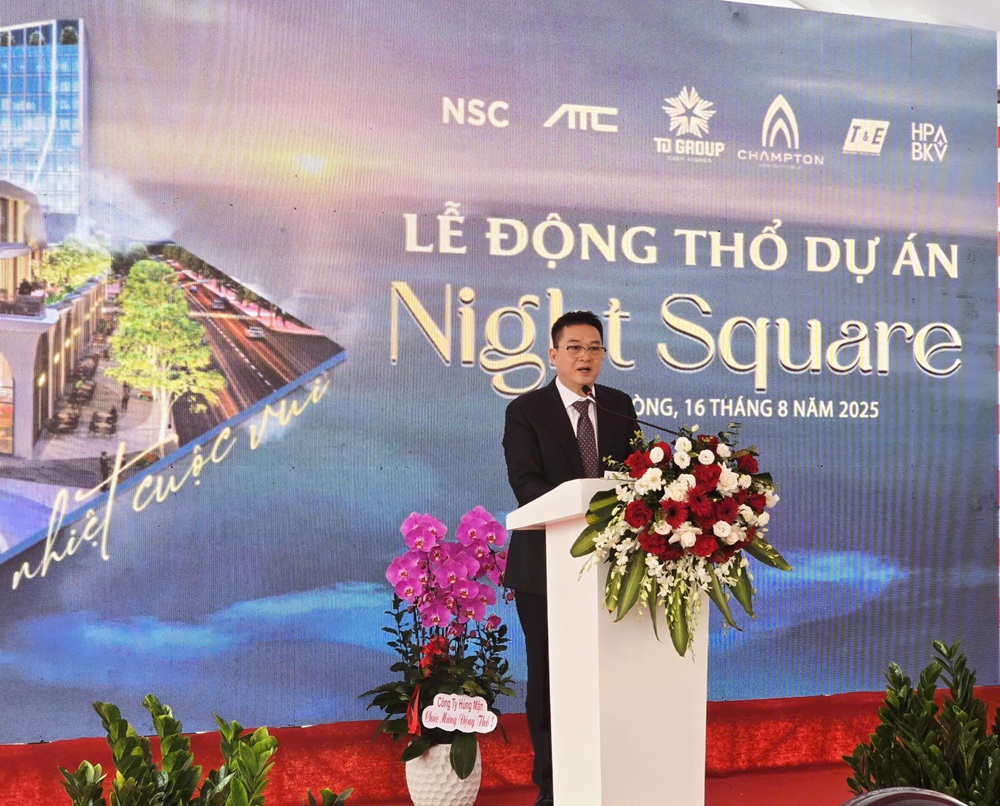 Ông Nguyễn Văn Luân, Chủ tịch HĐQT kiêm Tổng giám đốc TD Group phát biểu tại lễ động thổ. Ảnh: Thanh Sơn