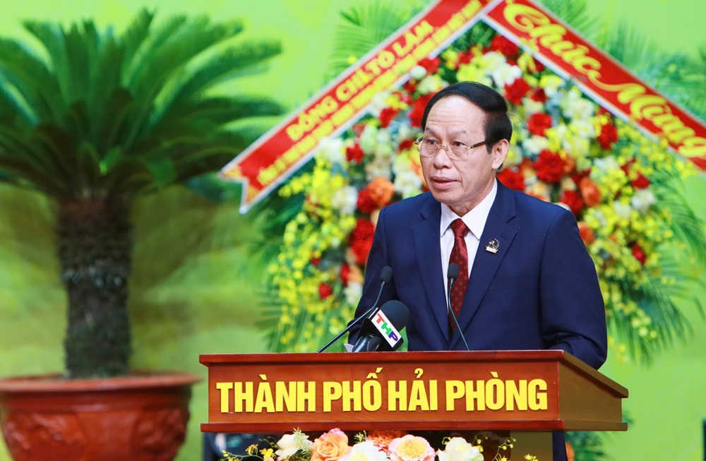 Ông Lê Tiến Châu, Bí thư Thành ủy Hải Phòng phát biểu khai mạc Đại hội