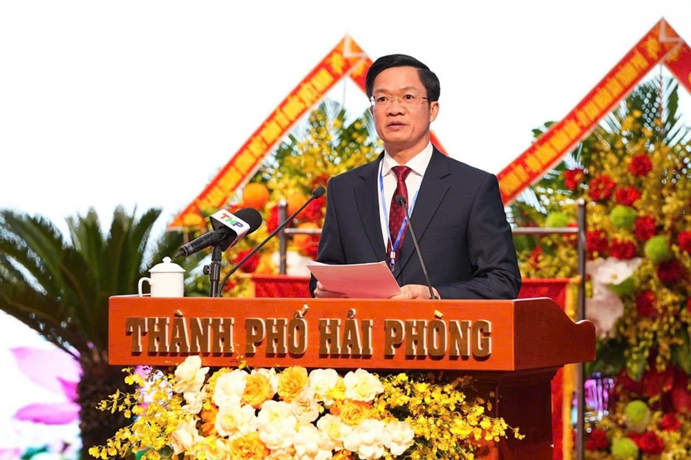 Ông Phạm Văn Lập, Phó bí thư Thành ủy, Chủ tịch Ủy ban MTTQ Việt Nam thành phố Hải Phòng phát biểu tại Đại hội