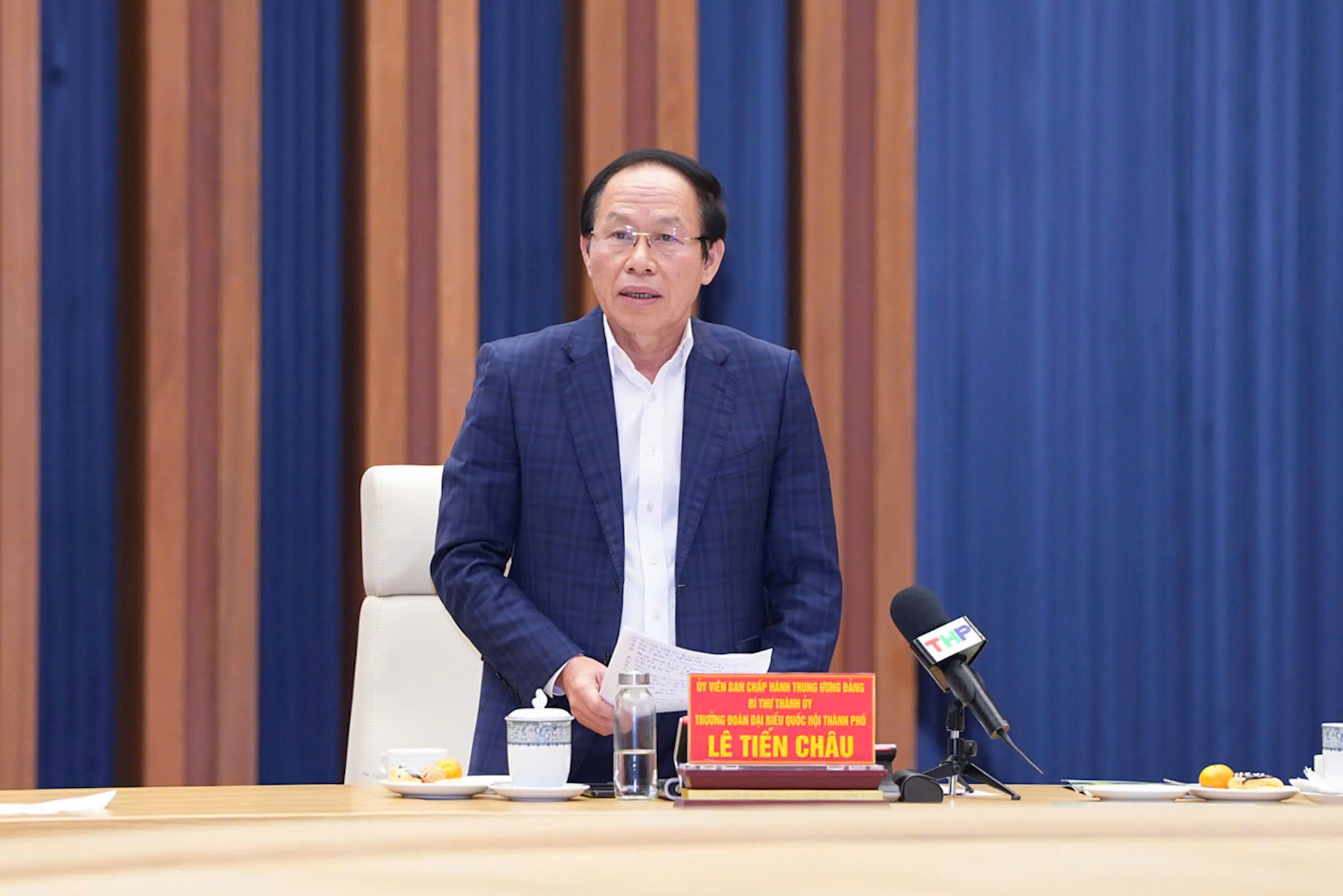 Ông Lê Tiến Châu, Bí thư Thành ủy Hải Phòng trân trọng cảm ơn và nghiêm túc tiếp thu toàn bộ chỉ đạo của Phó thủ tướng Thường trực, cam kết đưa thành phố phát triển nhanh, bền vững