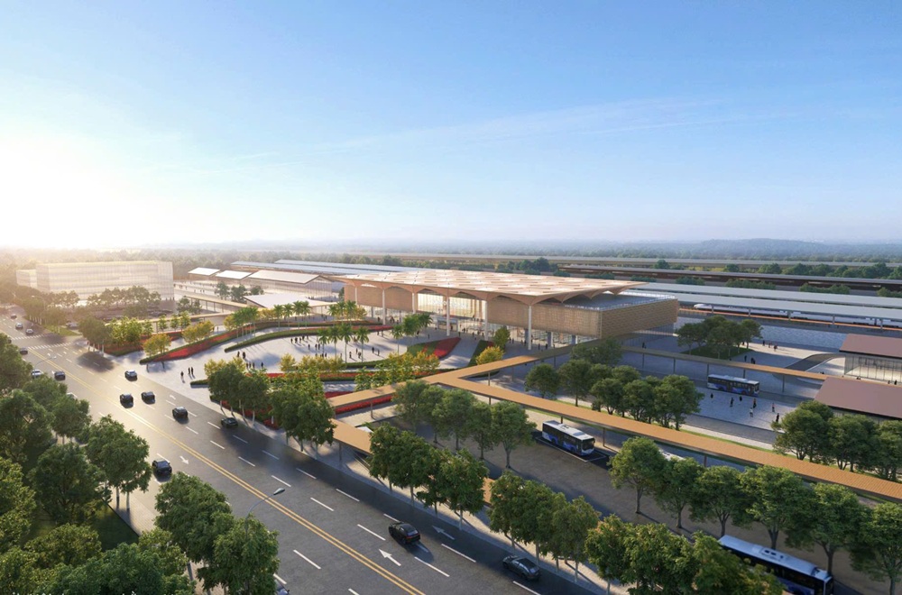 Phối cảnh tổng thể quảng trường v&agrave; s&acirc;n ga Hải Dương Nam