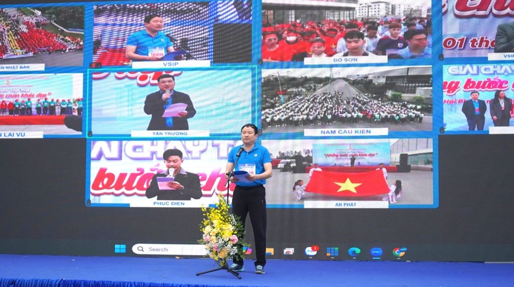Ông Nguyễn Anh Tuân, Chủ tịch Liên đoành Lao động TP. Hải Phòng phát biểu khai mạc giải chạy