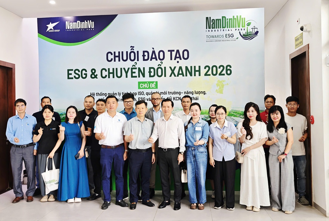 C&aacute;c đại biểu tham dự Chuỗi đ&agrave;o tạo ESG v&agrave; Hệ thống quản l&yacute; t&iacute;ch hợp năm 2026 tại KCN Nam Đ&igrave;nh Vũ