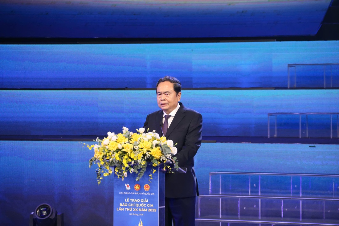 Chủ tịch Quốc hội Trần Thanh Mẫn phát biểu chỉ đạo tại Lễ trao giải Báo chí quốc gia lần thứ XX, năm 2025