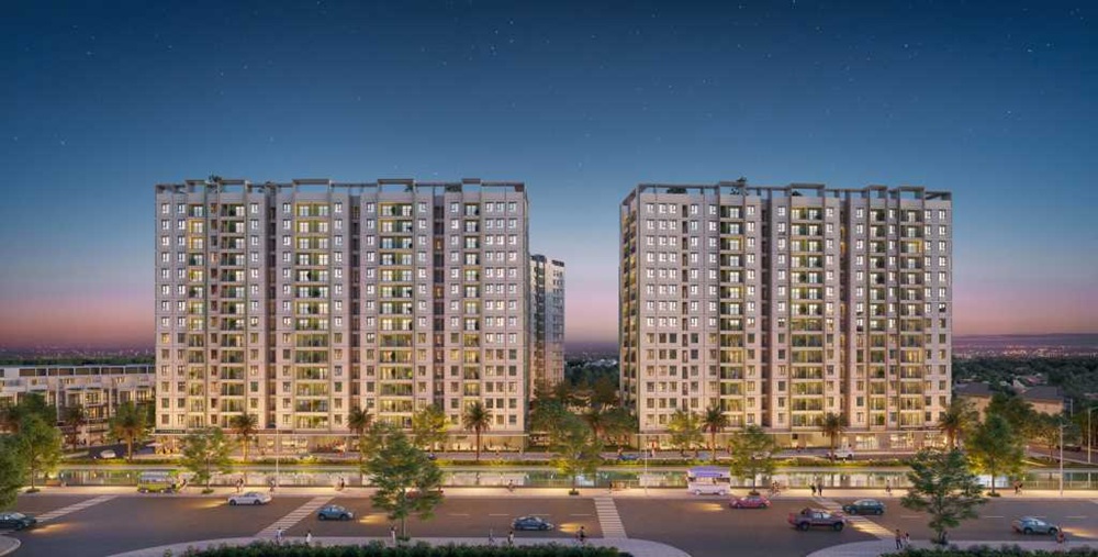 Phối cảnh Dự &aacute;n nh&agrave; ở x&atilde; hội tại &ocirc; đất II-OM21 ph&acirc;n khu 11 phường Việt Hưng v&agrave; phường Ho&agrave;nh Bồ. Ảnh: QMG
