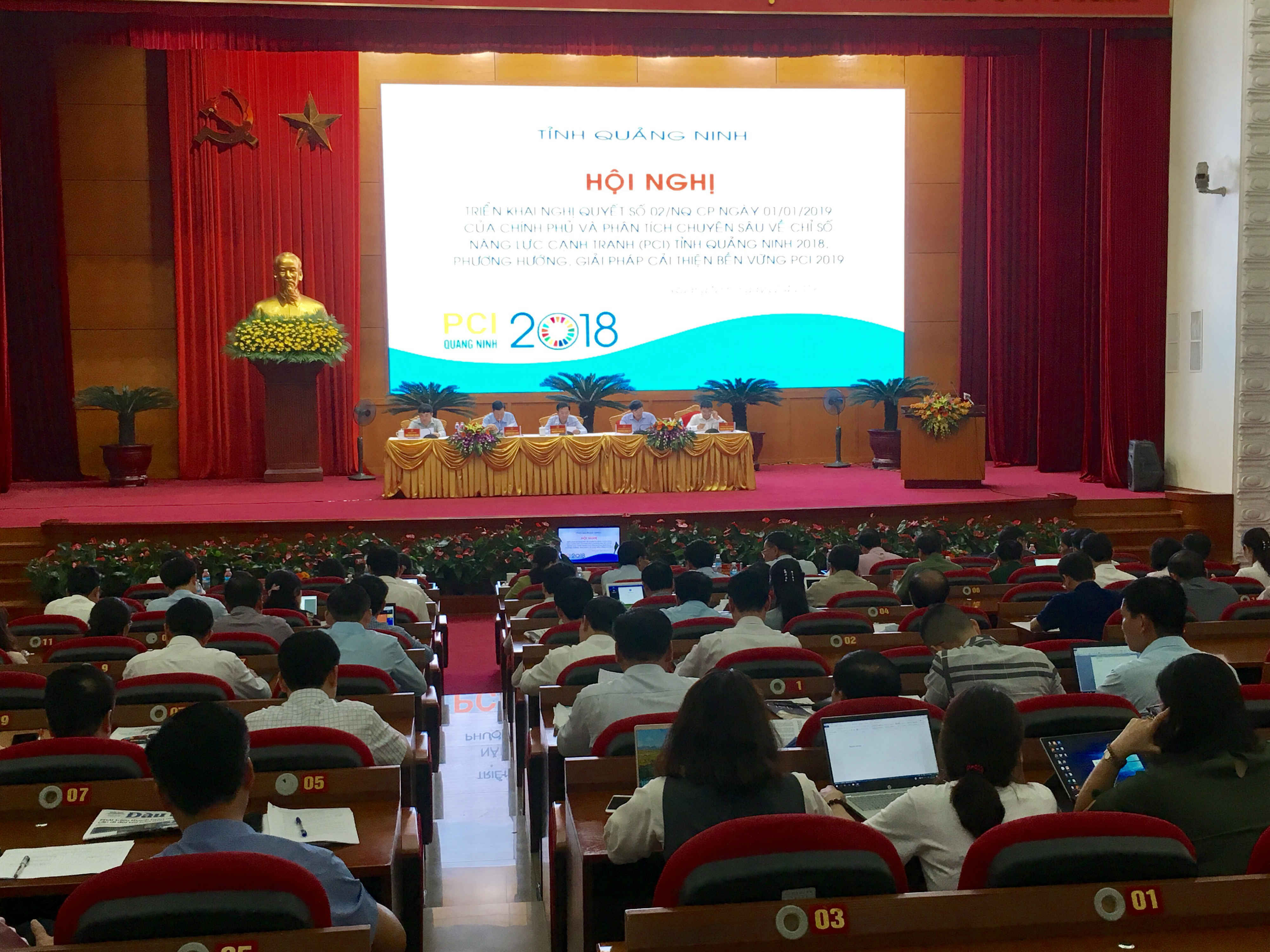 Quang cảnh Hội nghị đánh giá, phân tích chỉ số PCI Quảng Ninh 2018. Ảnh: Thanh Tân.