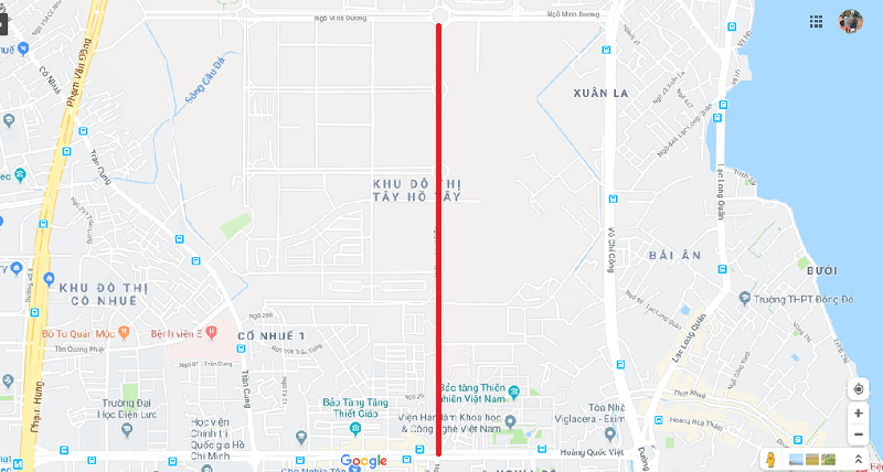 Đường Nguyễn Văn Huyên kéo dài (đoạn từ đường Hoàng Quốc Việt đến đường Ngô Minh Dương). Ảnh Google Maps.