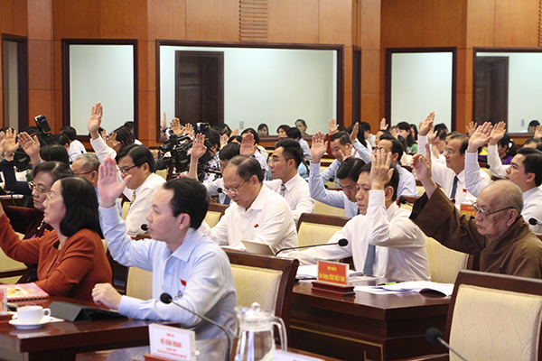 Các đại biểu nhất trí với hơn 20 nghị quyết về phát triển kinh tế, xã hội, dân sinh (ảnh: Trọng Tín)