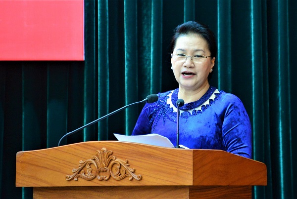 Chủ tịch Quốc hội Nguyễn Thị Kim Ngân phát biểu tại buổi lễ công bố