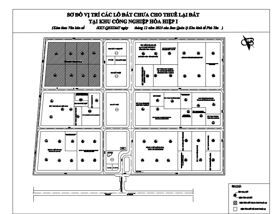 Thông tin các khu đất đang kêu gọi đầu tư tại Khu công nghiệp Hòa Hiệp 1 (phần gạch chéo).