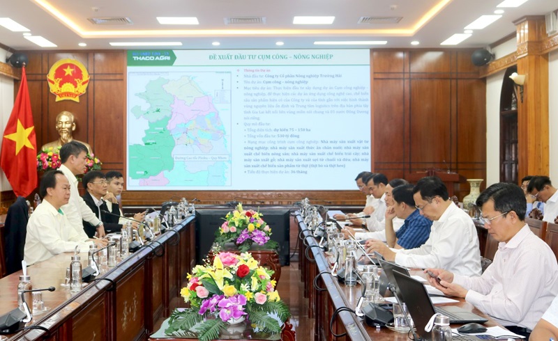 ông Trần Bảo Sơn - Phó Tổng Giám đốc Tập đoàn Trường Hải (THACO) kiêm Tổng Giám đốc Tập đoàn THACO AGRI  trình bày về Dự án Dự án Cụm công nghiệp – nông nghiệp và trung tâm logistics