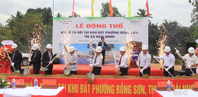Dự án nhà ở xã hội tại khu đất phường Bồng Sơn được động thổ vào tháng 2/2025. Ảnh: Ánh Nguyeett\j.