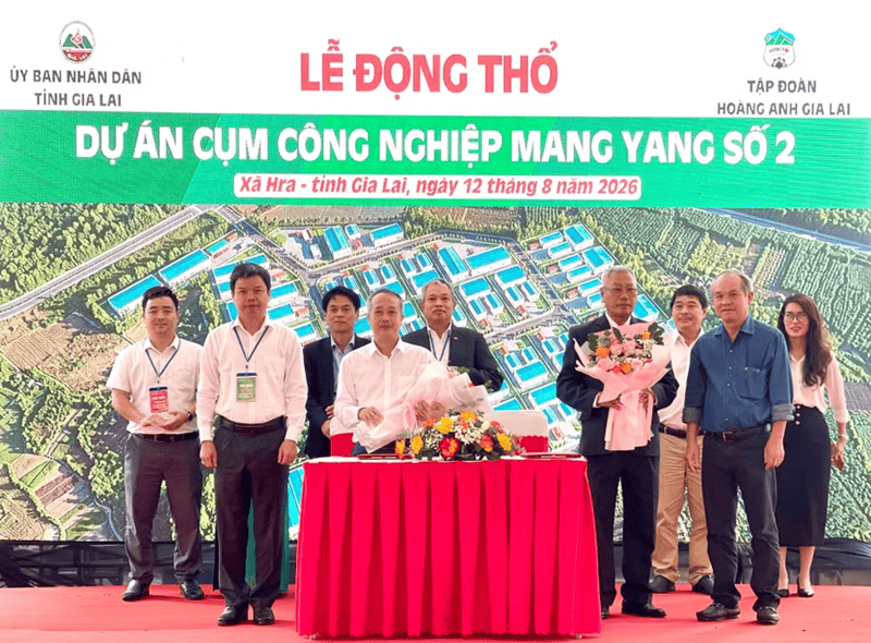 ngày 12/8/2026, Công ty Cổ phần Hoàng Anh Gia Lai tổ chức Lễ động thổ Cụm Công nghiệp Mang Yang số 2