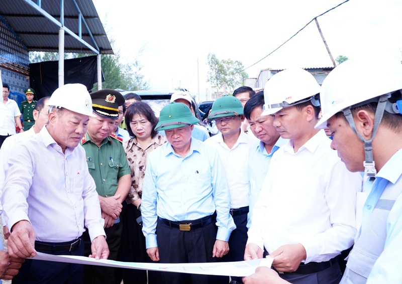 B&iacute; thư Tỉnh ủy Th&aacute;i Đại Ngọc (thứ 4, từ tr&aacute;i sang) kiểm tra Dự &aacute;n Đầu tư x&acirc;y dựng Bến cảng Ph&ugrave; Mỹ - Giai đoạn 1