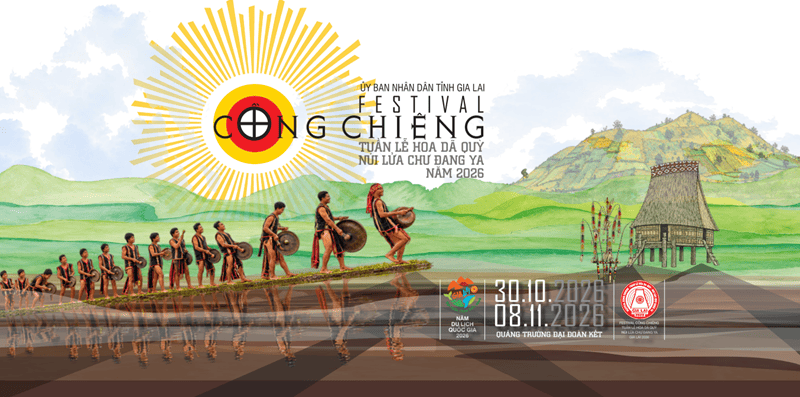 Banner Festival Cồng chi&ecirc;ng Quang cảnh buổi họp b&aacute;o giới thiệu chuỗi sự kiện, hoạt động văn h&oacute;a, thể thao, du lịch, hội nghị, hội thảo trong qu&yacute; IV v&agrave; Festival cồng chi&ecirc;ng - Tuần lễ Hoa d&atilde; quỳ - N&uacute;i lửa Chư Đang Ya năm 2026.