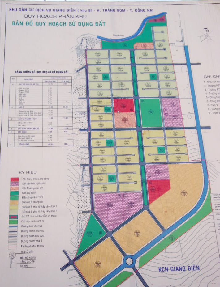 Bản đồ quy hoạch phân khu B của Dự án Khu dân cư - Dịch vụ Giang Điền